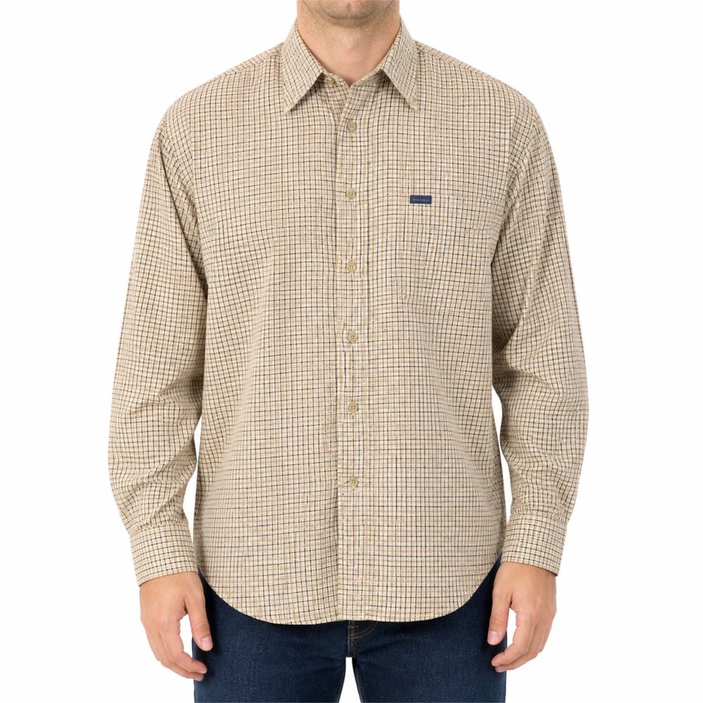 Faconnable Shirt Mens Medium Brown Plaid Button Up Long Sleeve Cotton Classic